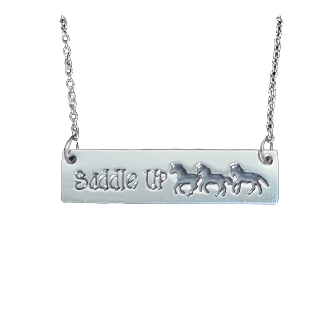 Silver Colored 'Saddle Up" Horse Necklace